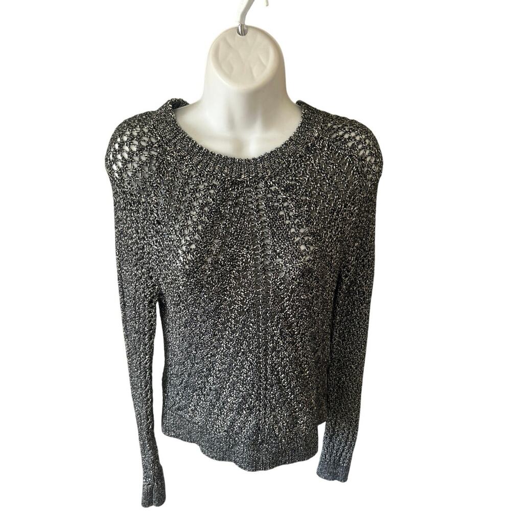 Lucky Brand Sweater Women XS, New w/Tag Blk Wht Silver Knit Pullover
